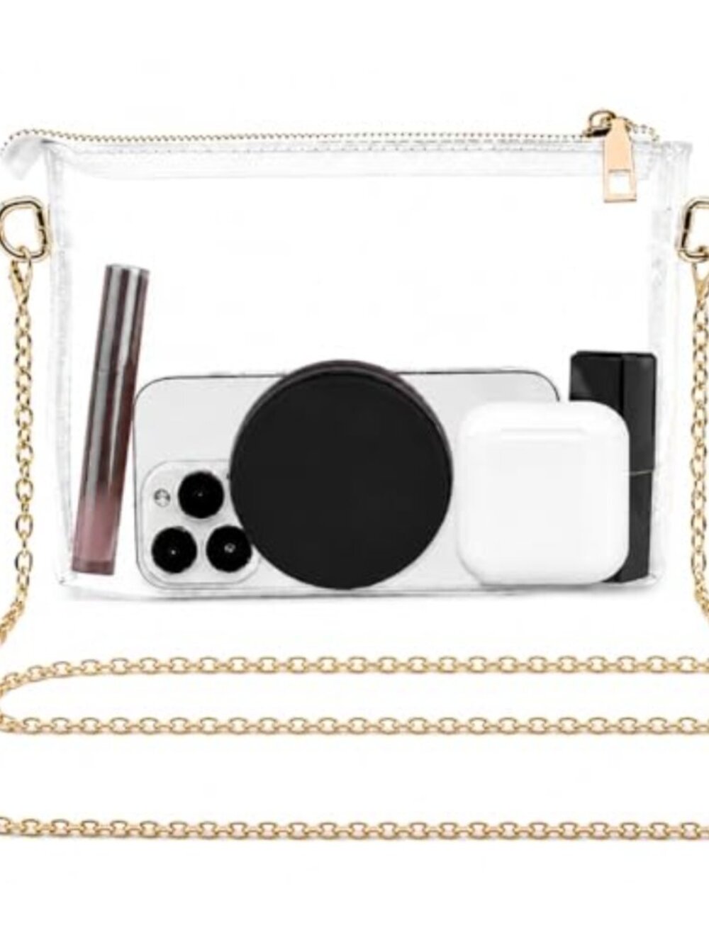 Clear PVC Crossbody Bag Gold Chain Stadium Approved Satchel Purse
